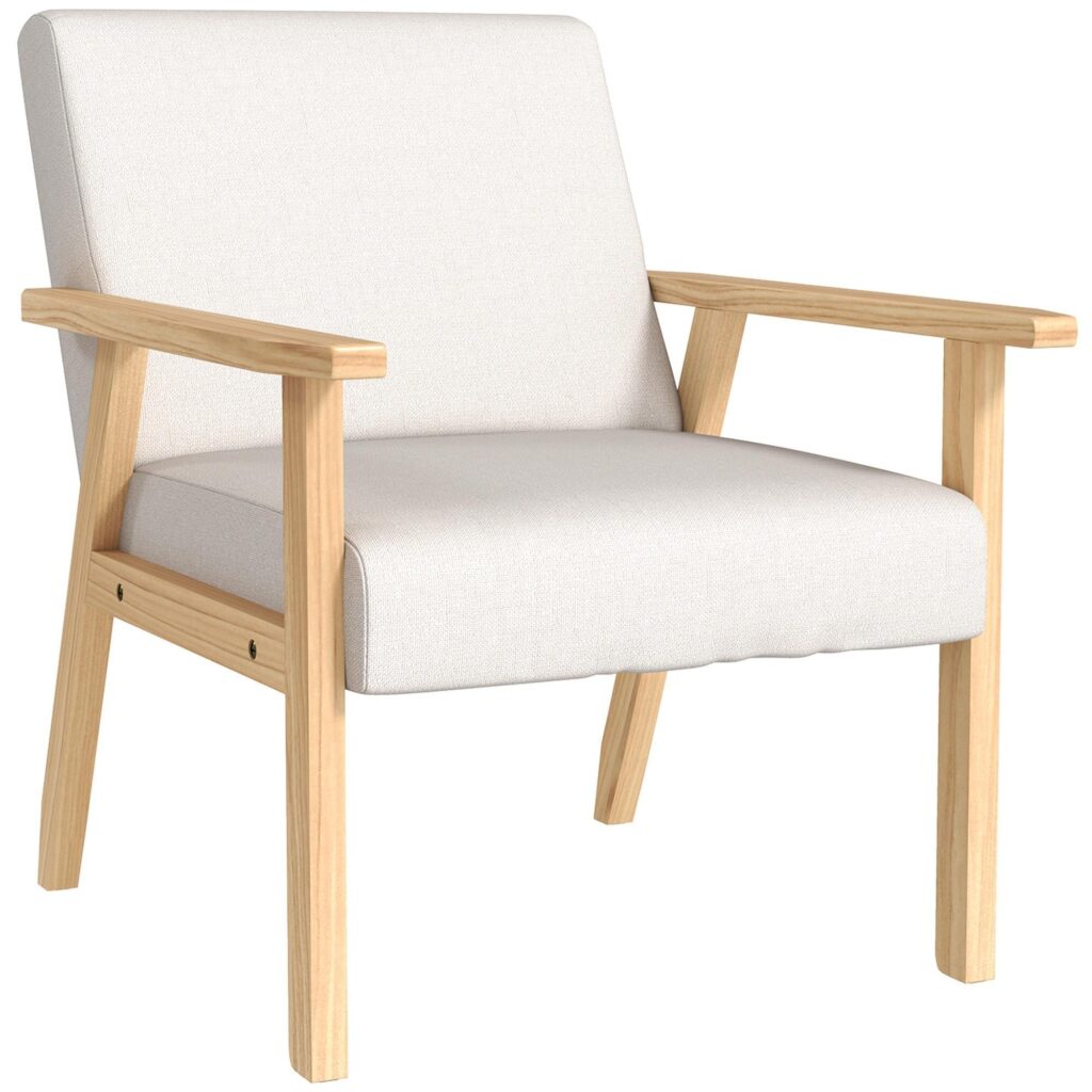 Bekväm fåtölj med armstöd - Skandinavisk design, ram i massivt trä | Gräddvit