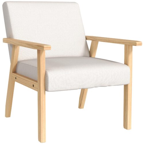 Bekväm fåtölj med armstöd – Skandinavisk design, ram i massivt trä | Gräddvit