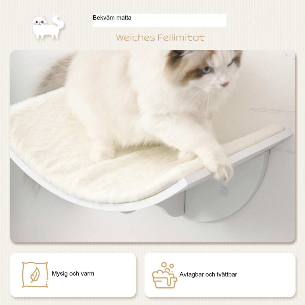 Cat Lounger Vägghylla – Böjd design för mysiga tupplurar, enkel väggmontering för platsbesparande kattsäng med mjukt fleeceöverdrag