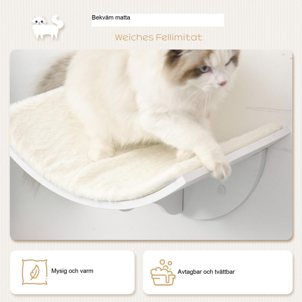 Cat Lounger Vägghylla - Böjd design för mysiga tupplurar, enkel väggmontering för platsbesparande kattsäng med mjukt fleeceöverdrag