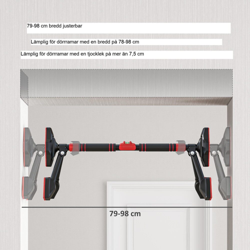 Justerbar pull-up-stång för dörrkarm med inbyggd nivåmätare – stöder upp till 225 kg, enkel installation, halkfritt grepp