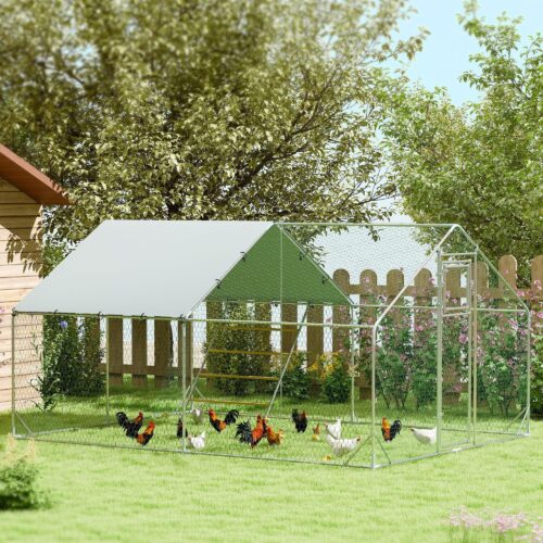 Galvanized Steel Chicken Coop Freewheel -kapsling | Rymlig 12m² för 12-18 fåglar, UV-resistent täckning och hängande matare