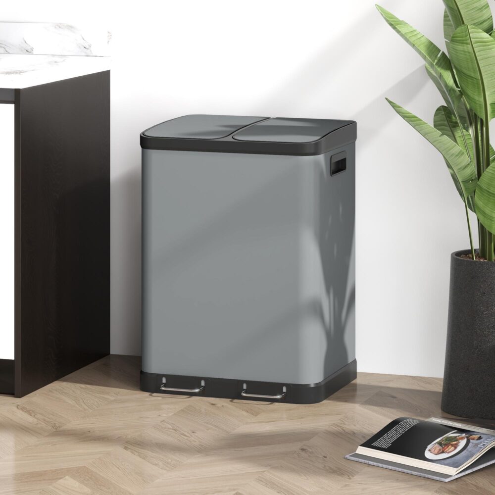 Slitstark 2x30L Pedal Papperskorg med Löstagbara Behållare – Fingeravtrycksresistent och Soft-Close Lock