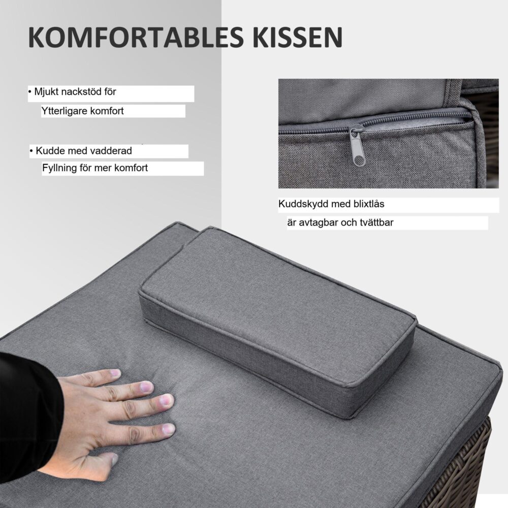 3-delat solstolsset i konstrotting med 6-vägs justerbart ryggstöd, sidobord och härdat glasskiva – Hållbar aluminiumram, enkel rengöring