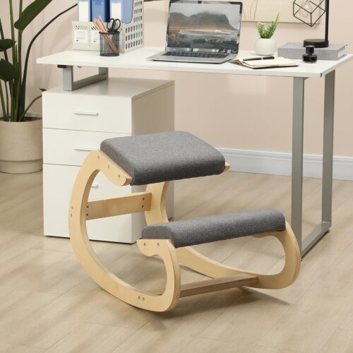 Ergonomisk knäpall med hållningsförbättring, gungande design – slitstark ram av björkträ, 120 kg lastkapacitet, grå