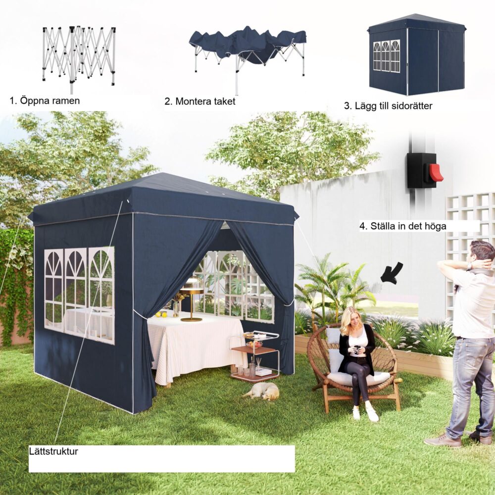 Snabbinställning 2,5×2,5 m UV-skydd Hopfällbart lusthus med vattenavvisande tyg och justerbar höjd för camping och trädgårdsbruk