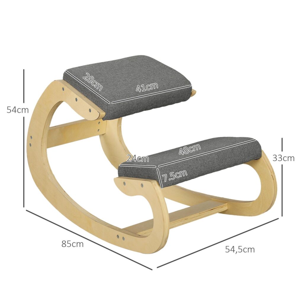 Ergonomisk knäpall med hållningsförbättring, gungande design - slitstark ram av björkträ, 120 kg lastkapacitet, grå