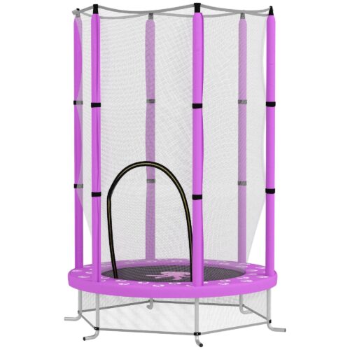 Barn trampolin 140 cm med säkerhetsnät och dragkedja dörr – Säker lekplats för barn 3-6 år (Violet)