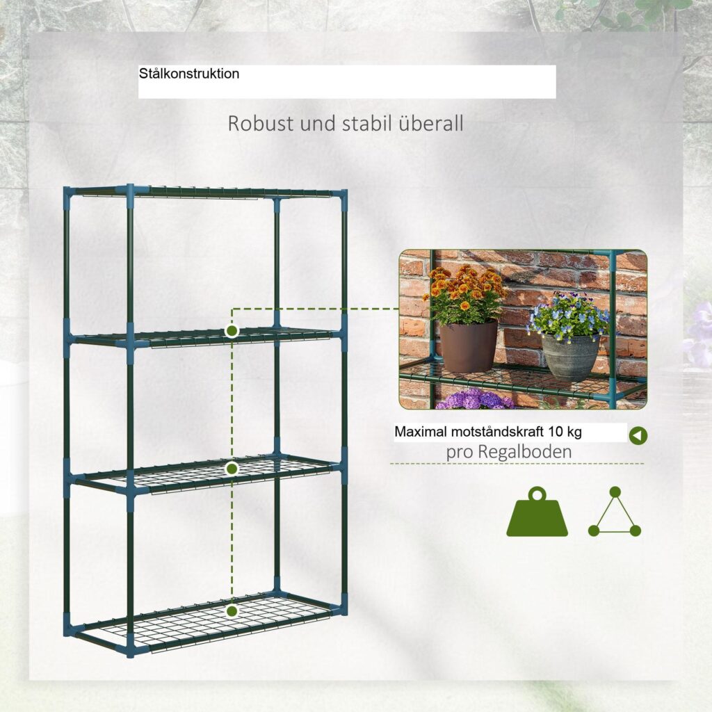 Växthylla Set med 2 | 4 nivåer blomkrukhållare för balkong / trädgård, robust stålkonstruktion med platsbesparande design, kraftig och lätt att montera