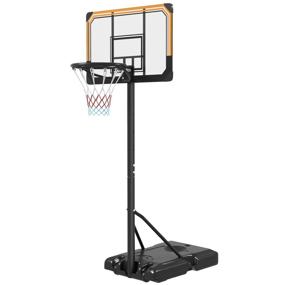Utomhusbasketkorg med justerbar höjd – 6 justeringsnivåer, bärbar med hjul, robust stålram för utomhusbruk