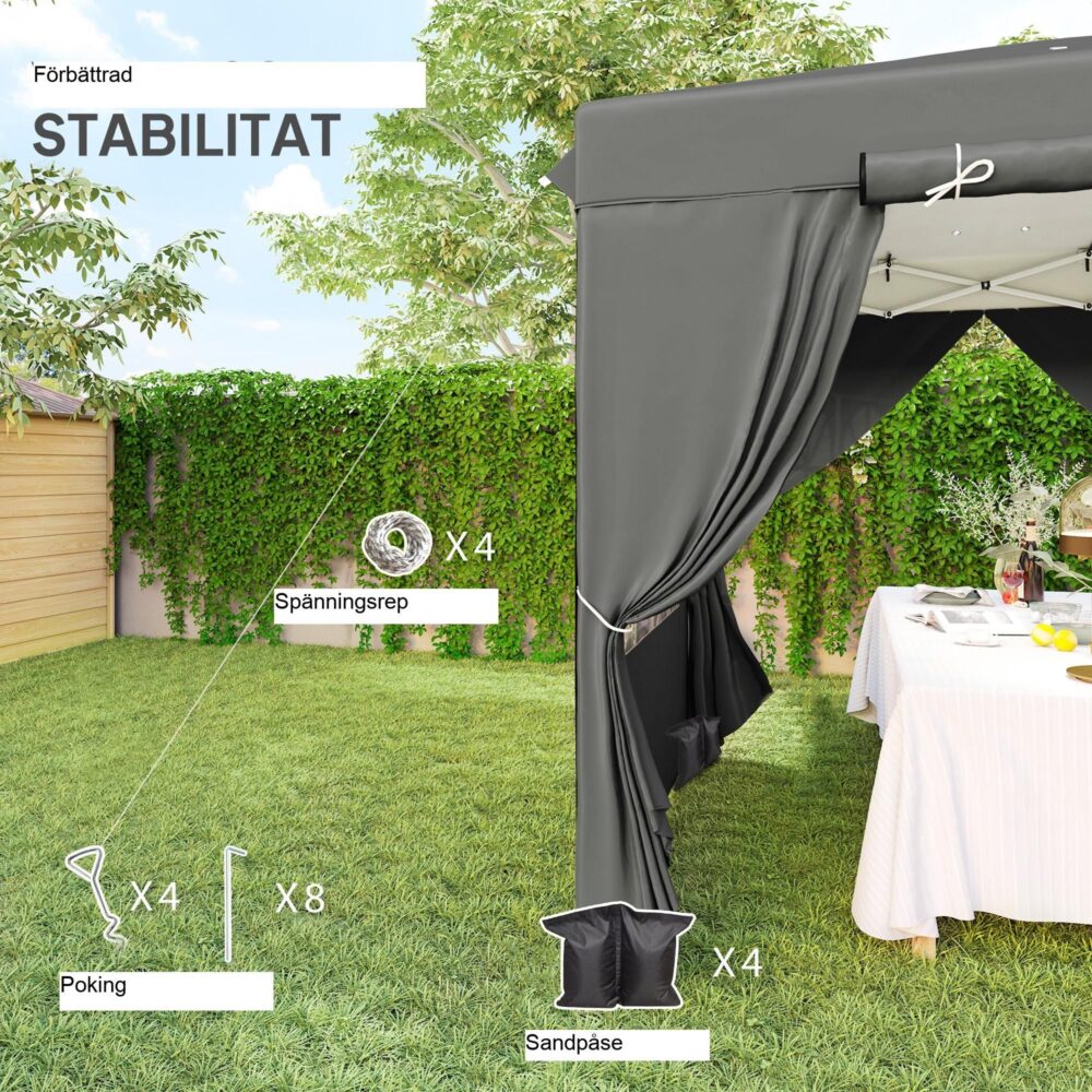 Snabbinstallation 2,5×2,5 m vattenavvisande vinterbeständig hopfällbar lustgård med UPF50+ UV-skydd – stabil, enkel förvaring och bärbart trädgårdstält för camping eller evenemang