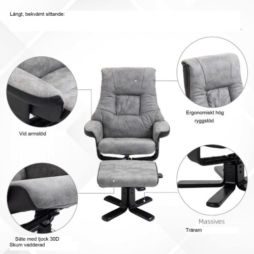Snurrbar fåtölj med pall – Ergonomisk design för maximal komfort | Justera
