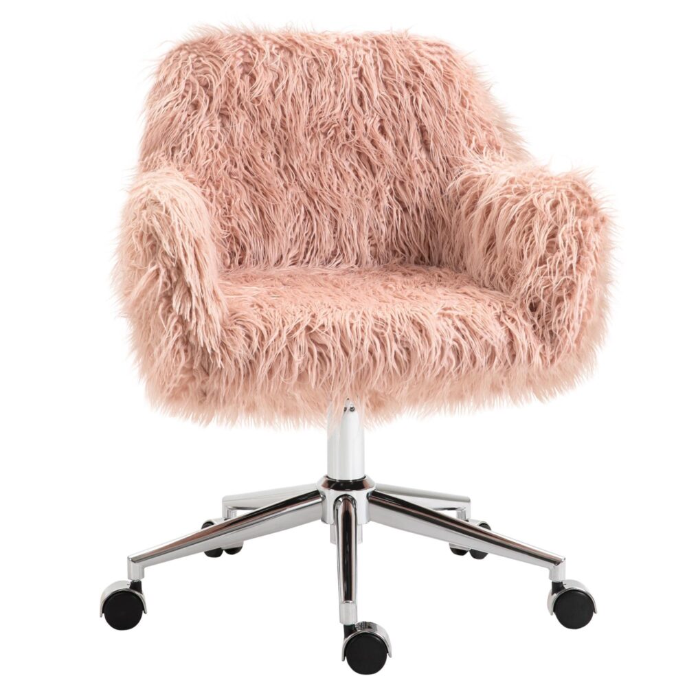 Ergonomisk kontorsstol för kvinnor med fuskpälsklädsel – justerbar höjd och snurrande design