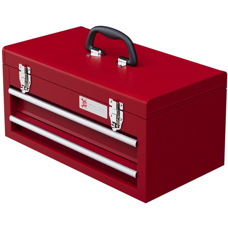 Verktygsväska tom 46x24x22cm, kraftig verktygslåda i stål med 2 lådor och övre fack för säker verktygsförvaring, enkelt bärhandtag, robust konstruktion.