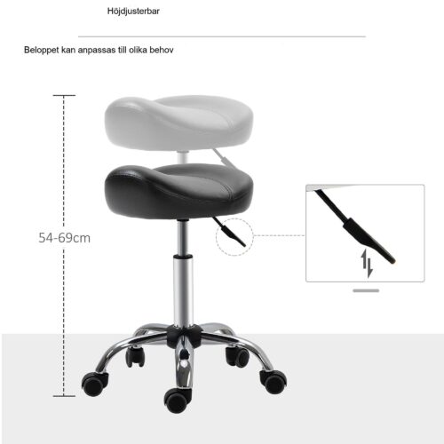 Ergonomisk höjdjusterbar rullstol med vadderat syntetiskt lädersäte, 360 ° roterande och mobil