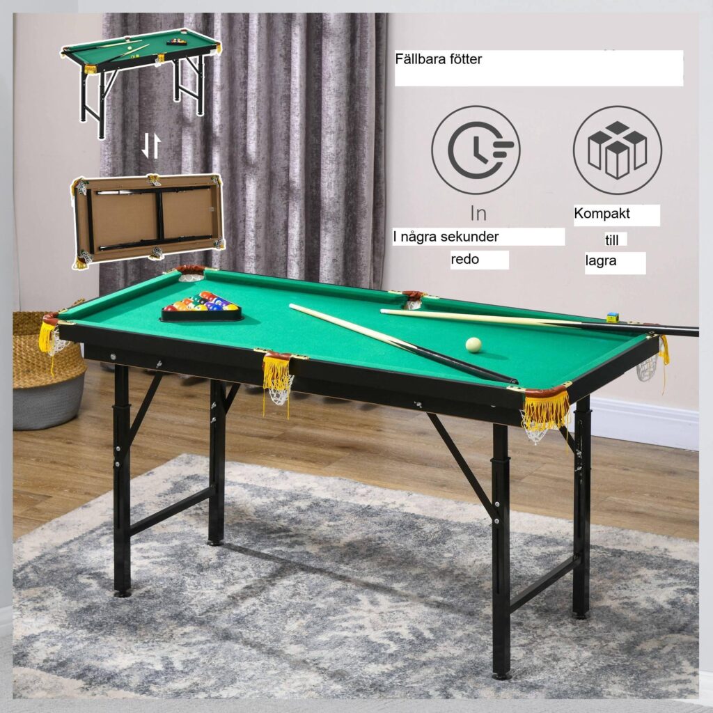 Justerbar vikbar biljard Tabell 4.6ft med tillbehör inkluderade | Enkel installation och kompakt lagring