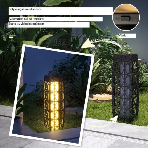 snygg solljus LED-trädgårdslampa med rottingskugga – automatisk skymning till gryningsbelysning och vattentät IP44-skydd