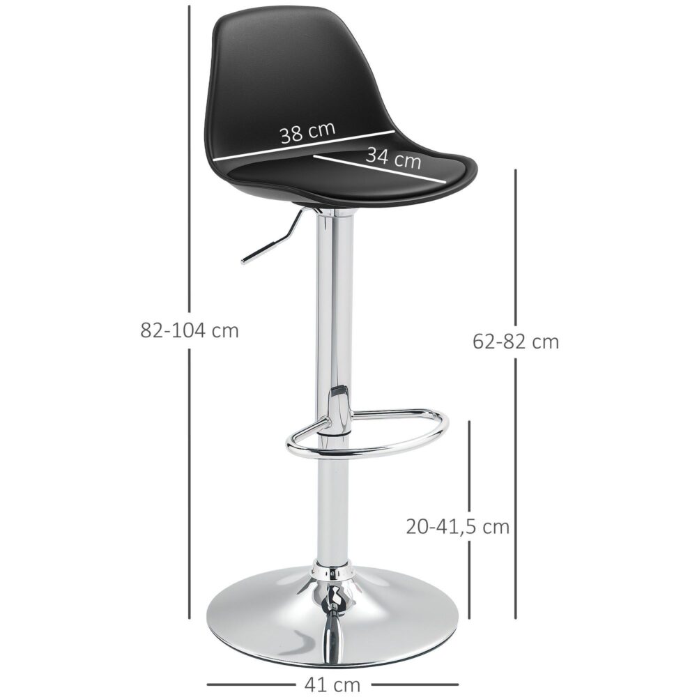 Set med 2 barstolar, höjdjusterbara och bekväma med robust stålram, fotstöd och 360° vridbar design i svart konstläder