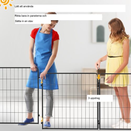 Set med 2 förlängningspaneler för hundstängsel för utomhusinhägnad | Utöka lekområdet och den hållbara stålkonstruktionen | Lätt att sätta upp och fälla ihop för små medelstora hundar svart
