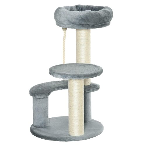 Slitstarkt klösträd i sisal och plysch för små katter med integrerad korg, kompakt design