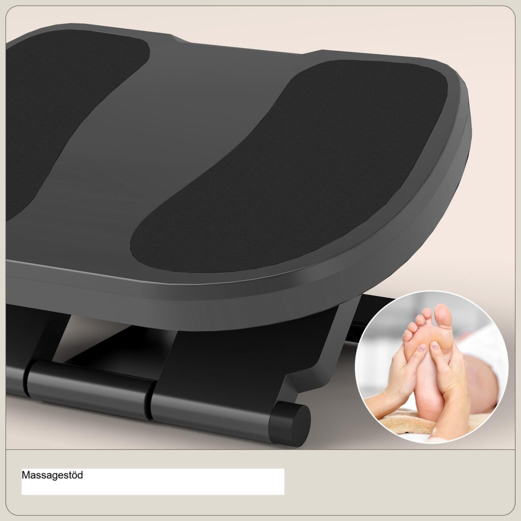 Ergonomiskt skrivbord med fotstöd | Höjdjusterbar och skonsam massage i 3 nivåer | Kompakt och utrymmesbesparande design för hemmakontoret