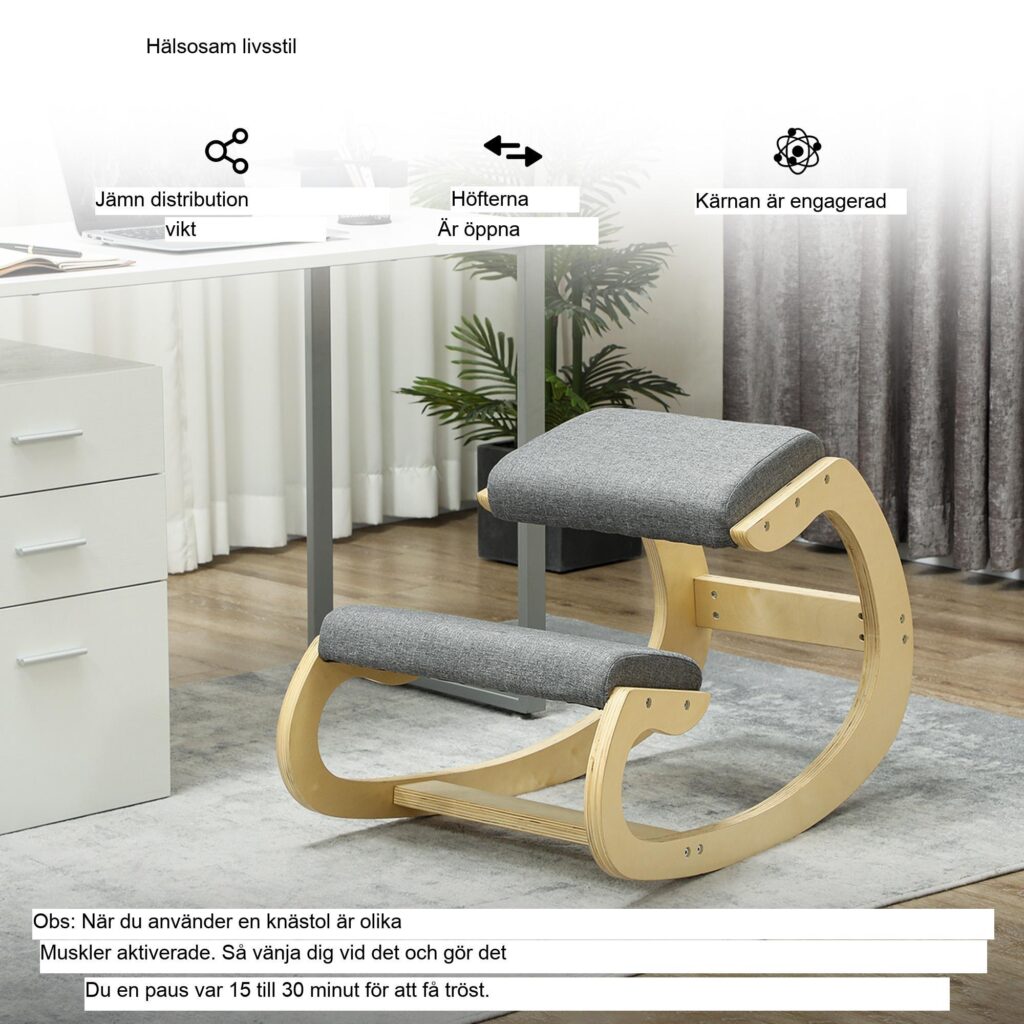 Ergonomisk knäpall med hållningsförbättring, gungande design - slitstark ram av björkträ, 120 kg lastkapacitet, grå