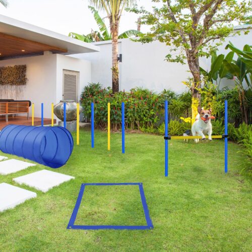 Dog Agility Exercise Set – Omfattande träningskit för aktiva hundar med justerbara slalomhinder och bärbar förvaringsväska