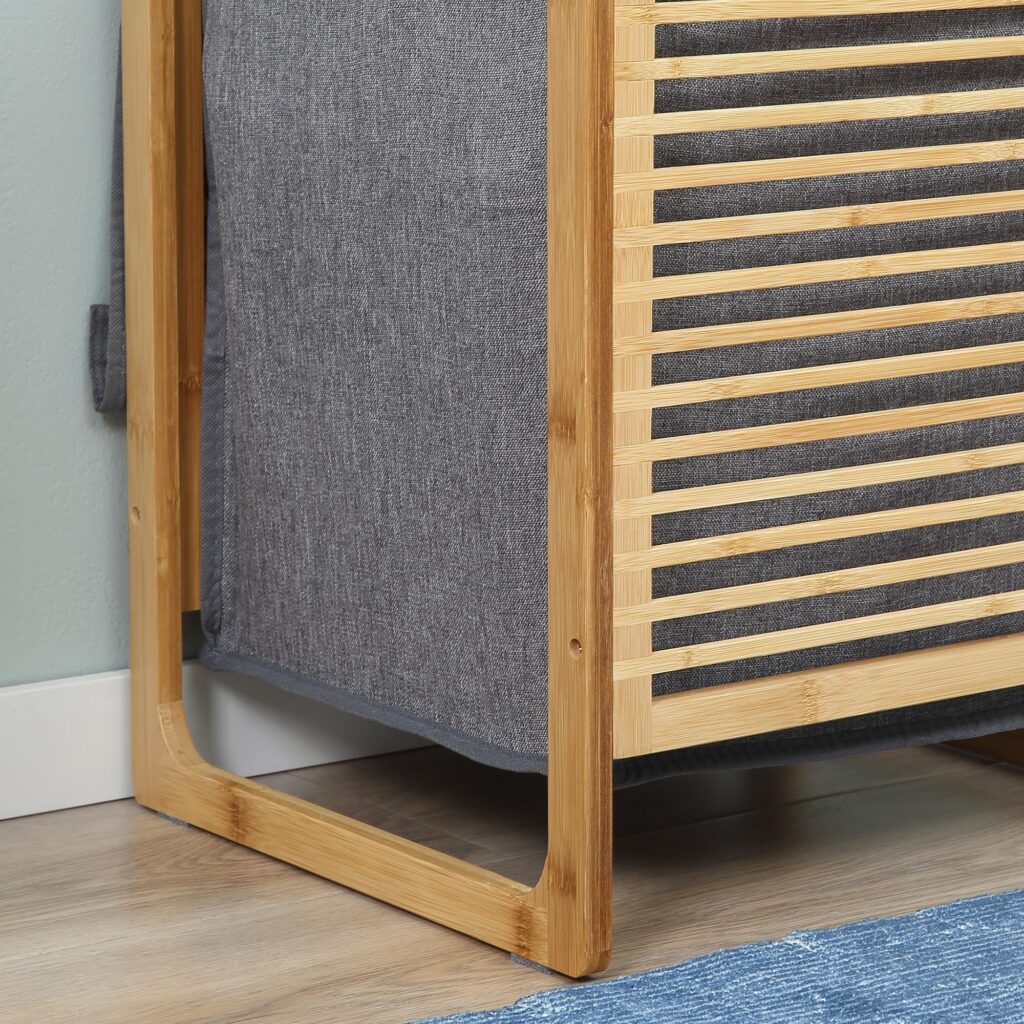 Tvättkorg med lock - Stor kapacitet, lätt och vattentät design | Bambu och polyester | 40x35x60.5cm