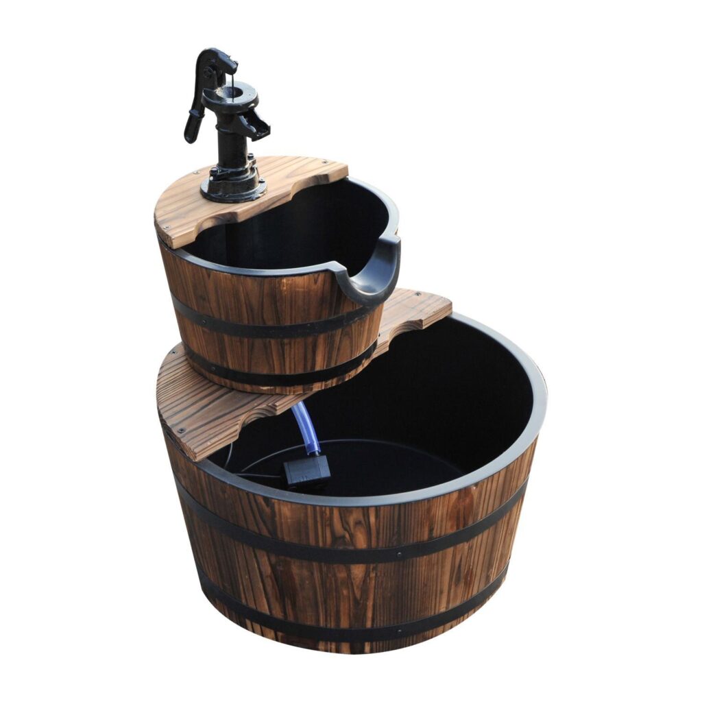 2-Stage Rustic Cascade Fountain | Fast gran trädesign, dekorativ pump och enkel vattenflödesreglering
