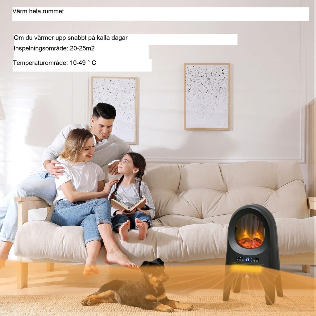 2000W elvärmare med timer och LED-lågor | Energieffektiv uppvärmning | Fjärrkontroll och säkerhetsfunktioner