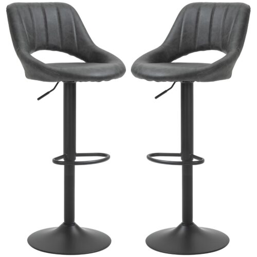 Set med 2 svängbara barstolar | Höjdjusterbar klädsel i konstläder | Metallram med fotstöd