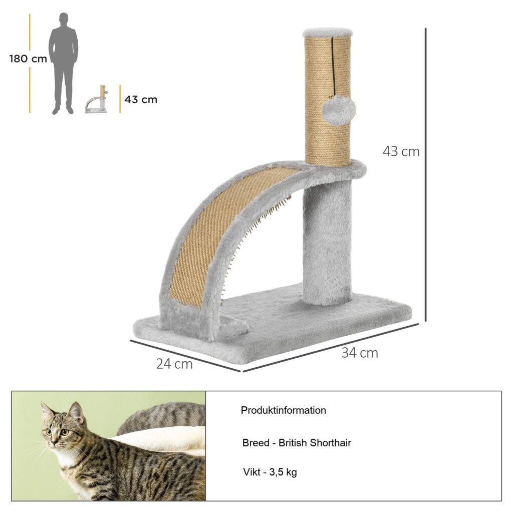 Kompakt klösträd Small med massagebräda och klösstolpe - robust och platsbesparande design för glada katter | Möbelskyddande jutestolpe, viloplats i mjukt tyg, perfekt för katter under 4,5 kg.