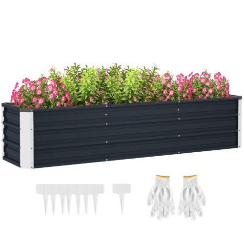Stål upphöjd bädd XXL Garden planteringslåda mörkgrå – extra djup design för långa rötter, väderbeständig konstruktion med handskar ingår