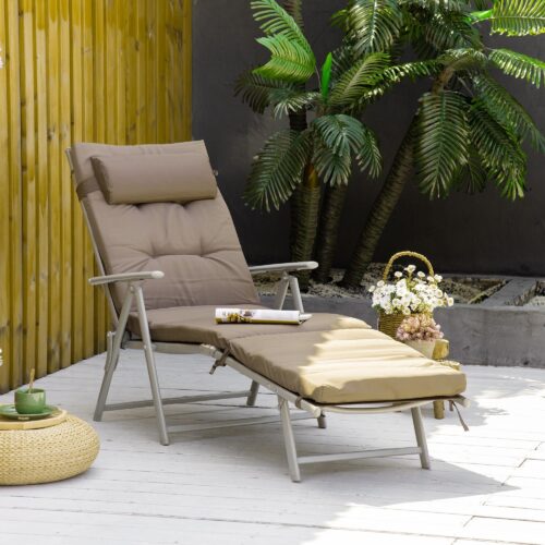 Justerbart ryggstöd hopfällbart trädgårds- och strandsolstol med dyna – väderbeständig och platsbesparande design