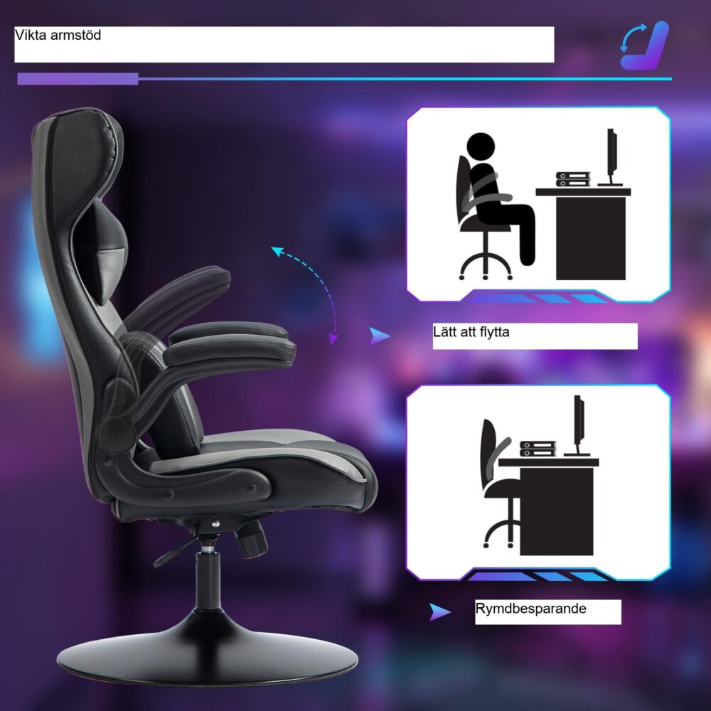 Ergonomisk spelstol med gungfunktion för ultimat komfort – Vridbar stålbas med 120 kg lastkapacitet