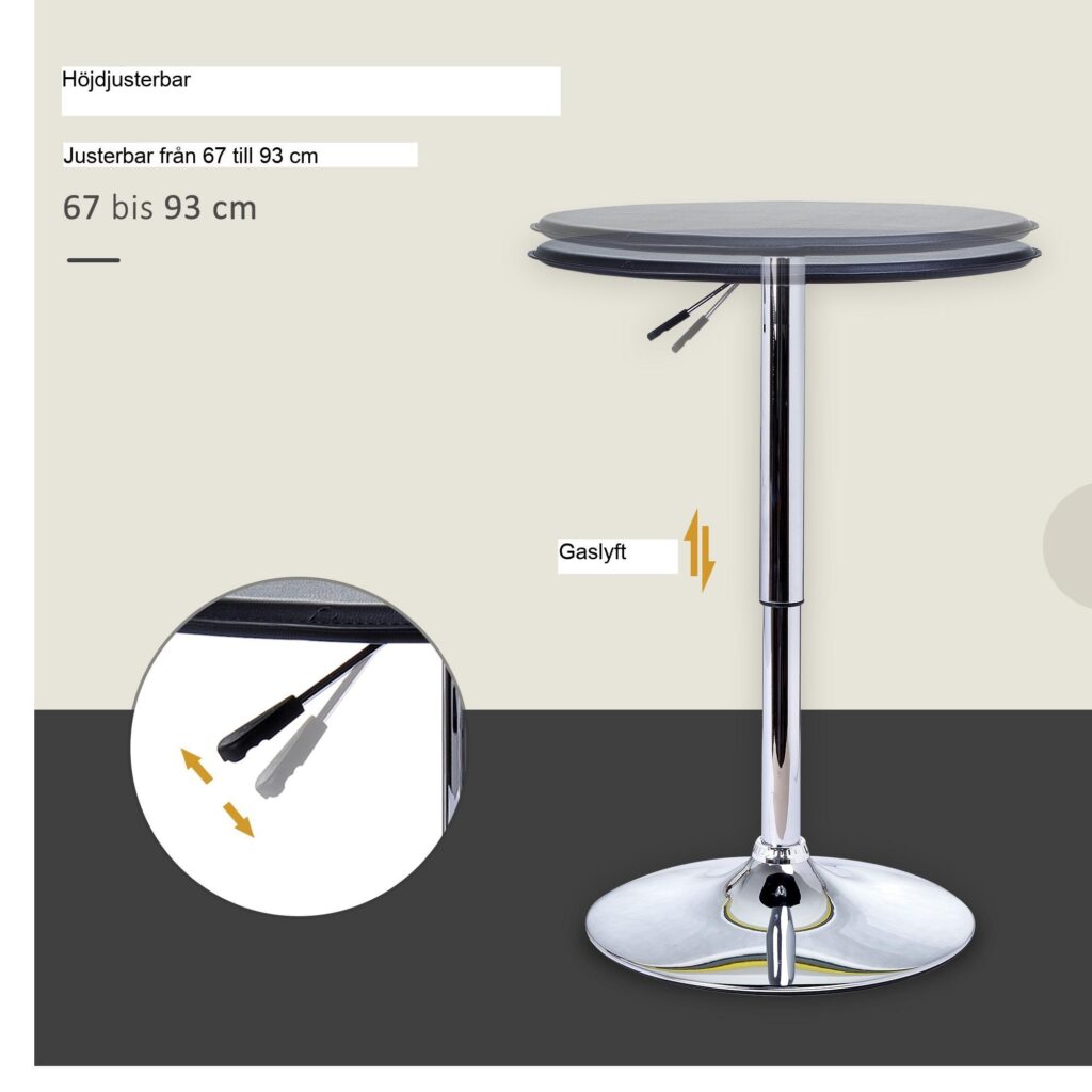 Barbord med höjdjusterbar och 360-graders svängning, bas i kromstål, skiva i konstläder | Modernt kök och matsalstillbehör