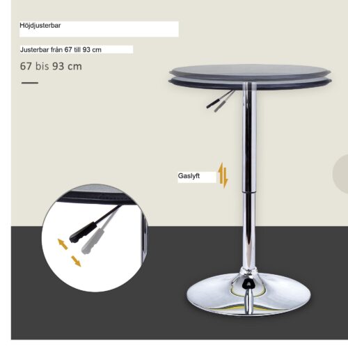 Barbord med höjdjusterbar och 360-graders svängning, bas i kromstål, skiva i konstläder | Modernt kök och matsalstillbehör