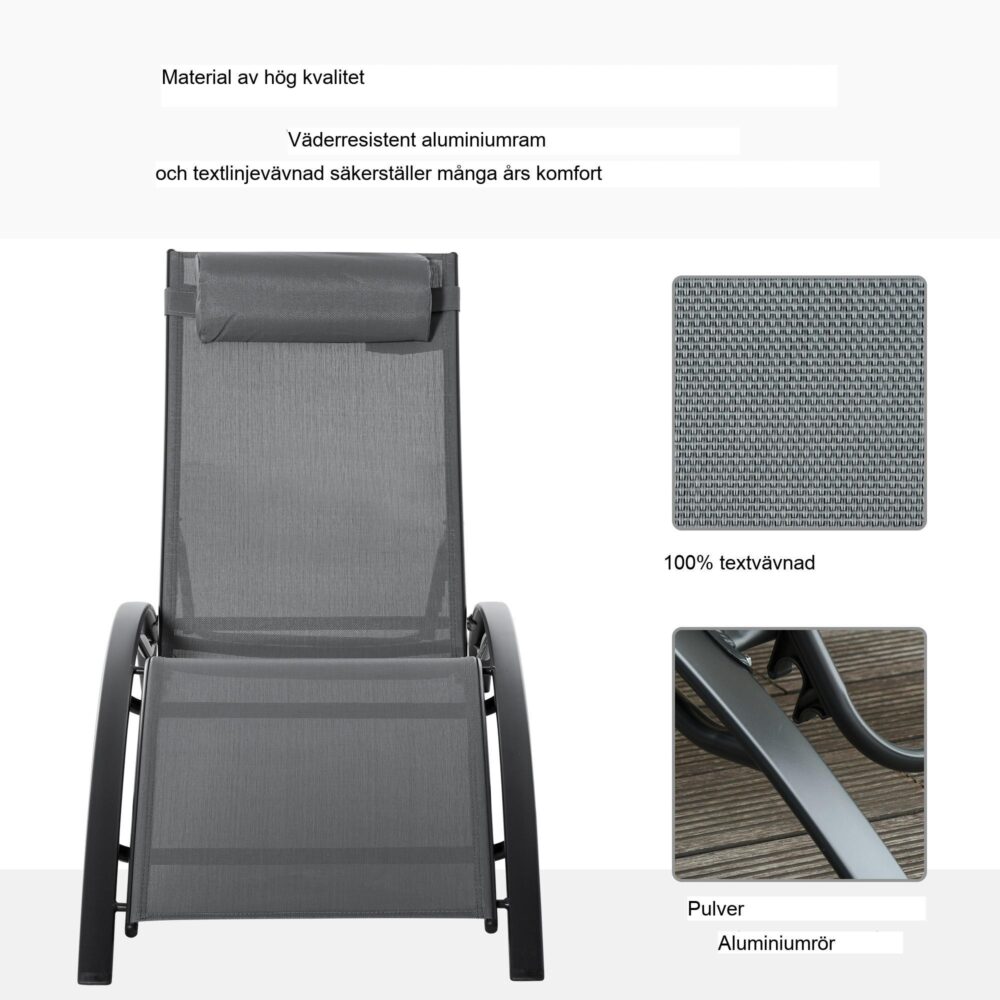 Solstol i aluminium med justerbart ryggstöd för komfort och hållbarhet | Användning av terrass och balkong