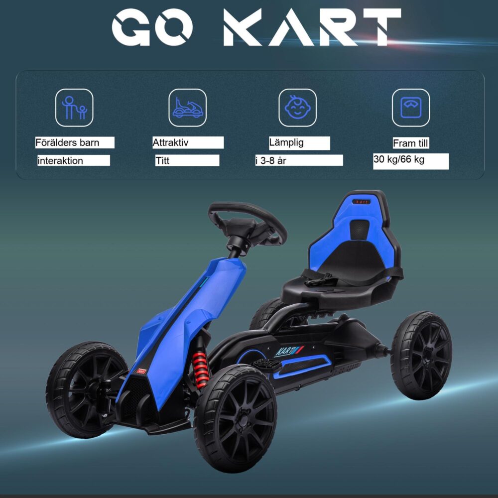 Gokart för barn med 4-vägs justerbart säte – släta EVA-hjul och handbroms för åldrarna 3-8 år
