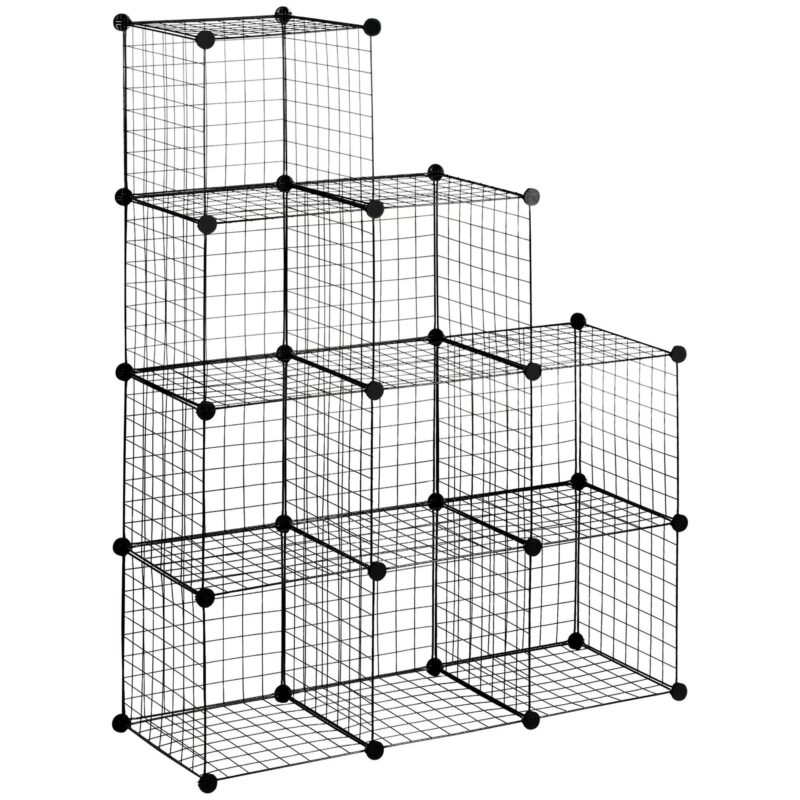 DIY bultfritt hyllsystem | Anpassningsbar ståltrådshylla med 9 fack | Platsbesparande och modern förvaringslösning för hemmet eller kontoret