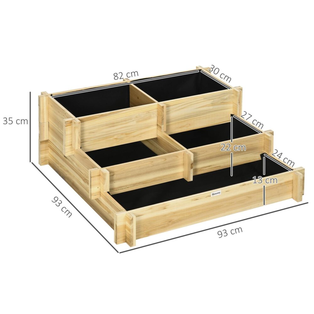 5-Plant 3-stegs trä upphöjd säng med tygfoder | Enkel montering och väderbeständig design