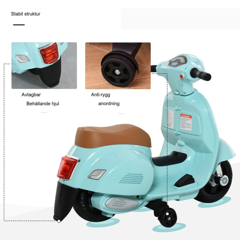 Officiellt licensierad VESPA barnskoter och motorcykel med fungerande strålkastare och horn för 1,5-3-åringar