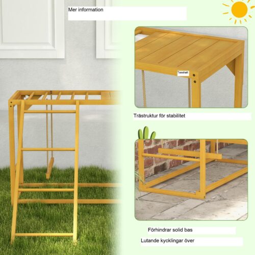 Lekram för kycklingar i trä med gungor och stege – naturligt trä, robust design för 3-4 kycklingar