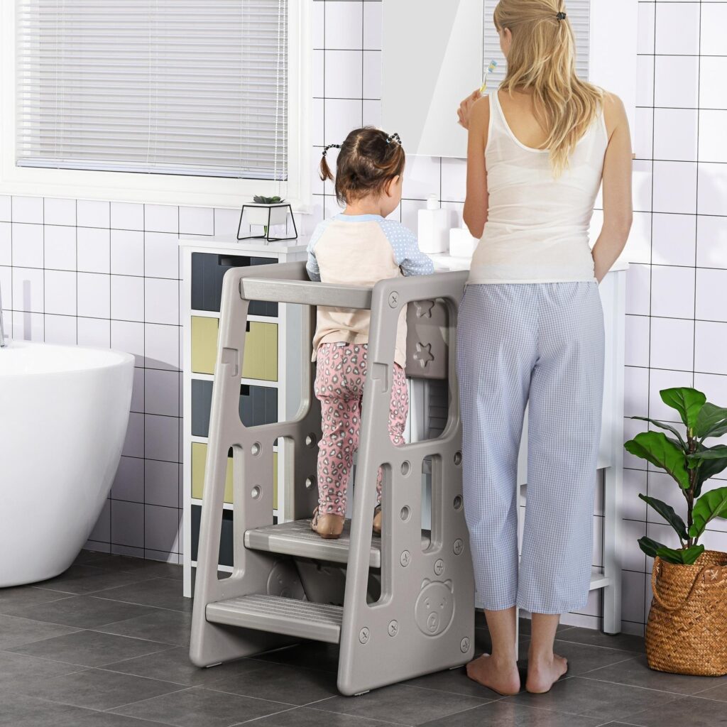 Montessori höjdjusterbart inlärningstorn med handtag, upp till 65 kg lastkapacitet, lätt att rengöra design