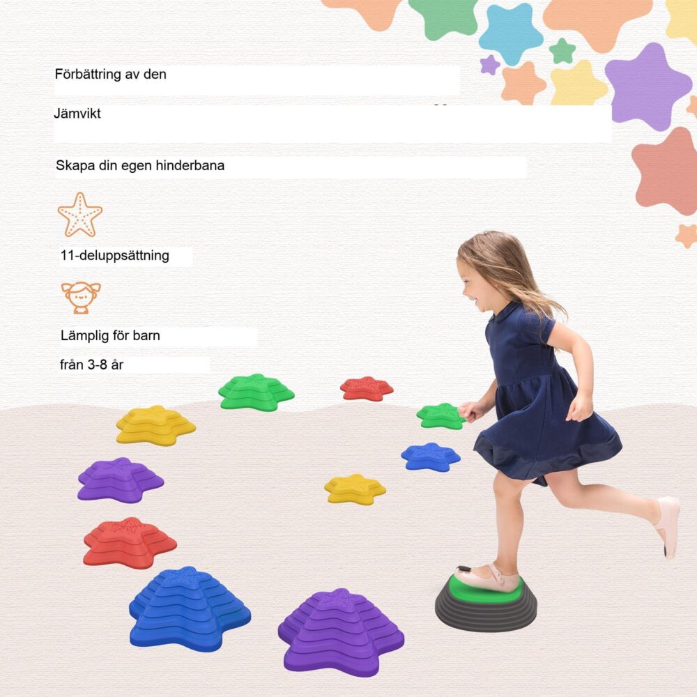 River Stones Balance Stepping Stones spel för barn (3-8 år) | Färgglada stapelstenar för förbättrad koordination och motorik | Halkfri design med upp till 80 kg lastkapacitet, enkel förvaring, inomhus/utomhusbruk
