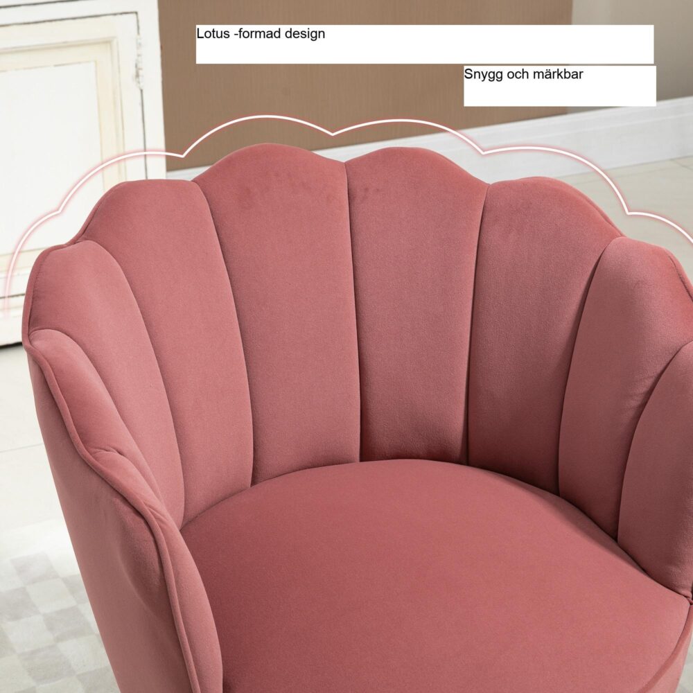 Lyxig matstol med armstöd och ryggstöd – mjuk sammetskudde, lotusformad design, gummiträben, rosa
