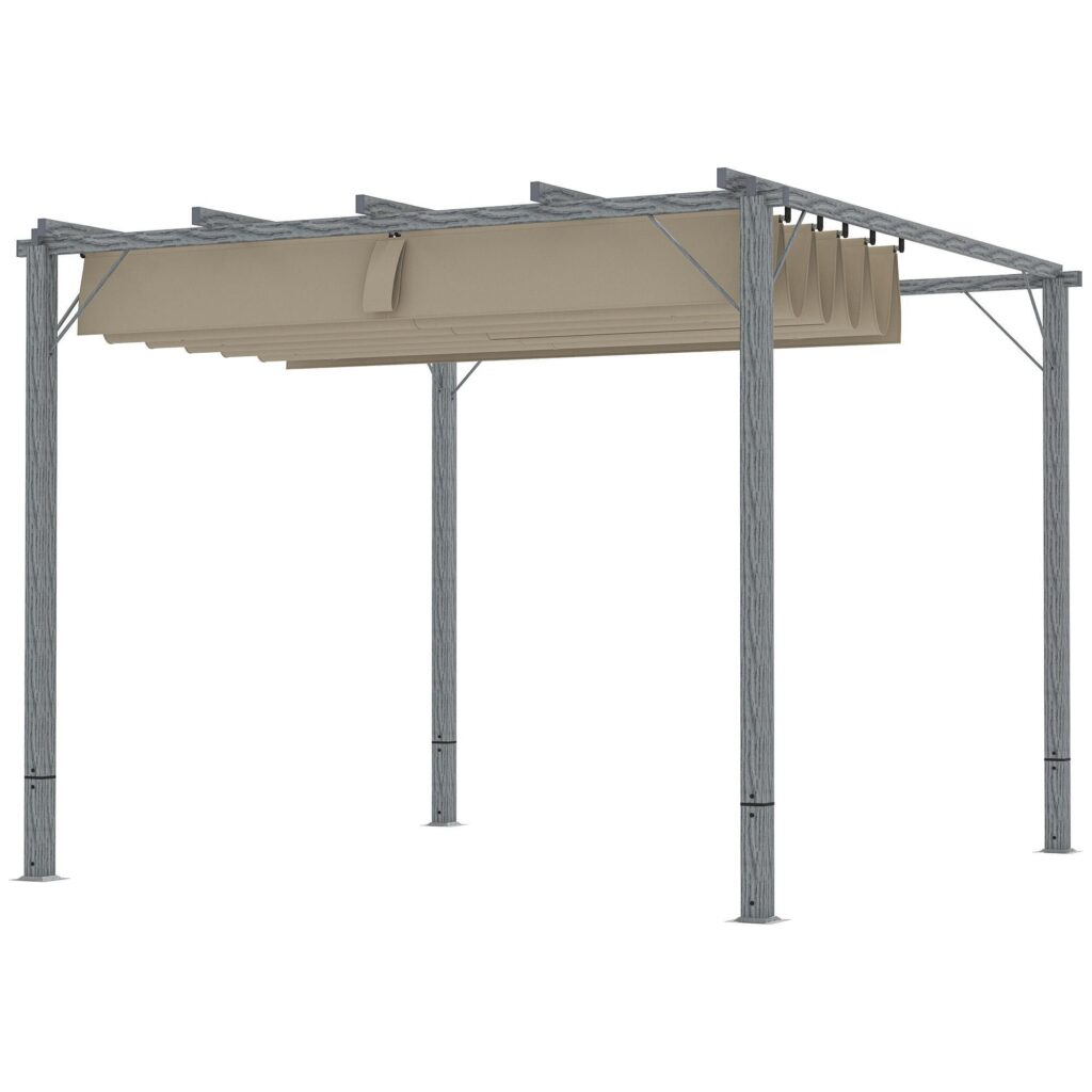 Pergola i aluminium 3x3m med infällbart UV-skydd (UPF30+) och säker magnetisk passform | Fristående trädgårdspaviljong för uteplats och trädgård