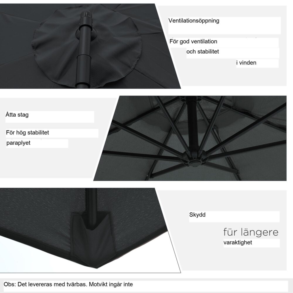 Stort fribärande parasoll med stålram och polyestertyg – perfekt skugga för trädgård, terrass eller strand