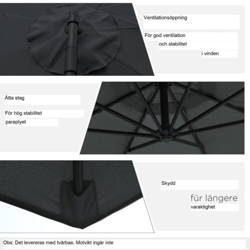 Stort fribärande parasoll med stålram och polyestertyg – perfekt skugga för trädgård, terrass eller strand