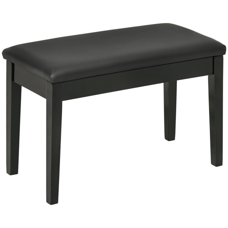 Justerbar höjdpianobänk med läderkuddar och förvaringsutrymme – Black Rubber Wood Construction för maximal komfort och stöd (upp till 150 kg)